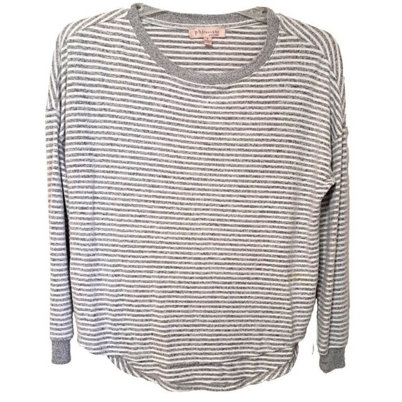 Philosophy Sweaters - Philosophy  S Gray/White Stripe Round Neck 3/4 Sleeve Pullover Sweater